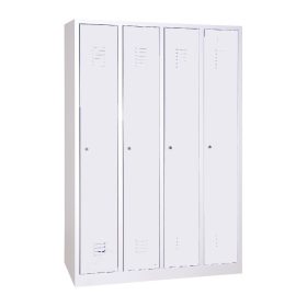 Keskenyajtós acél öltözőszekrény, 4 rekeszes, 1800mmx970mmx500mm, Szürke/szürke színben