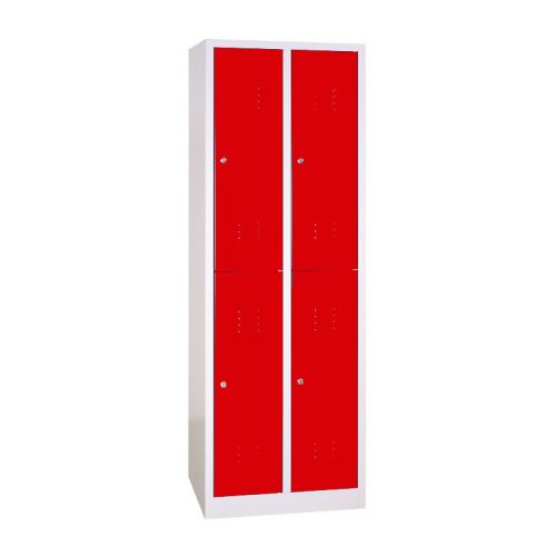 Rövidajtós acél öltözőszekrény, 4 rekeszes, 1950mmx600mmx500mm, Szürke/piros színben