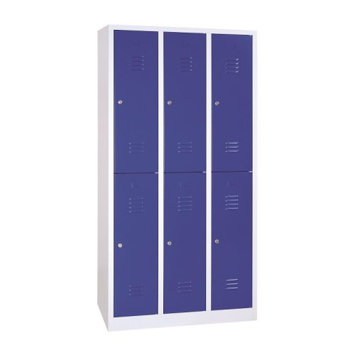 Rövidajtós acél öltözőszekrény, 6 rekeszes, 1800mmx1200mmx500mm, Szürke/kék színben