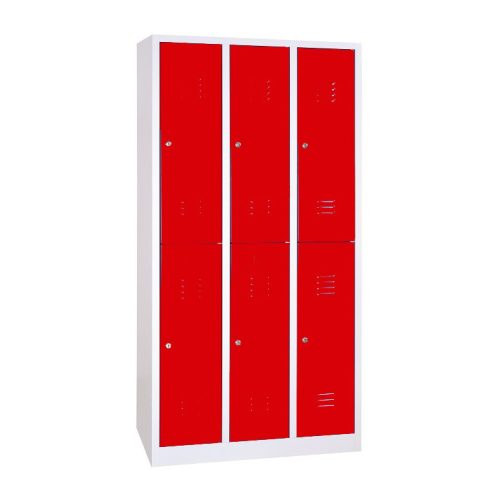 Rövidajtós acél öltözőszekrény, 6 rekeszes, 1800mmx1200mmx500mm, Szürke/piros színben