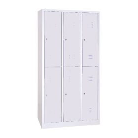Rövidajtós acél öltözőszekrény, 6 rekeszes, 1800mmx900mmx500mm, Szürke/szürke színben