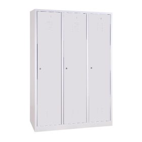 Szélesajtós acél öltözőszekrény, 3 rekeszes, válaszfallal, 1800mmx1200mmx500mm, Szürke/szürke színb
