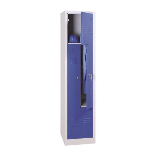 Z-ajtós acél öltözőszekrény, 2 rekeszes, 1800mmx400mmx500mm, Szürke/kék színben