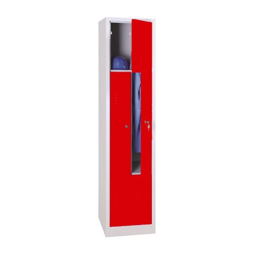 Z-ajtós acél öltözőszekrény, 2 rekeszes, 1800mmx400mmx500mm, Szürke/piros színben