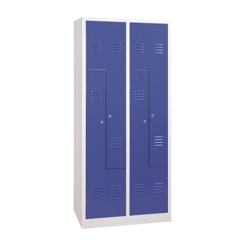 Z-ajtós acél öltözőszekrény, 4 rekeszes, 1800mmx800mmx500mm, Szürke/kék színben