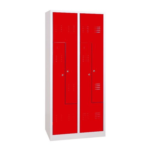 Z-ajtós acél öltözőszekrény, 4 rekeszes, 1800mmx800mmx500mm, Szürke/piros színben