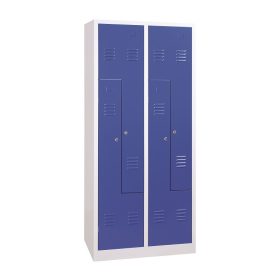 Z-ajtós acél öltözőszekrény, 4 rekeszes, 1800mmx600mmx500mm, Szürke/kék színben