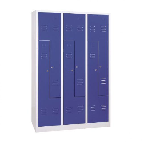 Z-ajtós acél öltözőszekrény, 6 rekeszes, 1800mmx1200mmx500mm, Szürke/kék színben