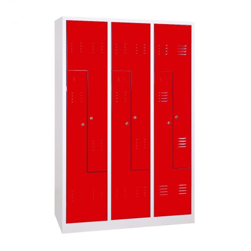 Z-ajtós acél öltözőszekrény, 6 rekeszes, 1800mmx1200mmx500mm, Szürke/piros színben