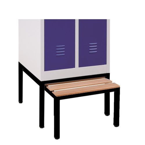 Alászerelt öltözőpad kihúzható ülőkével fém öltözőszekrényhez, Fekete/bükk, 400mmx600mmx800mm, Feke