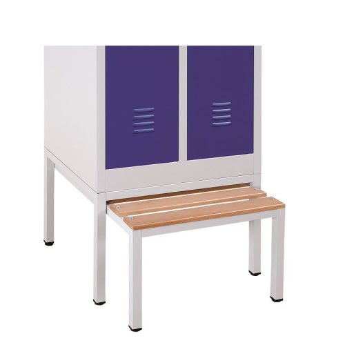 Alászerelt öltözőpad kihúzható ülőkével fém öltözőszekrényhez, Szürke/bükk, 400mmx600mmx800mm, Szür