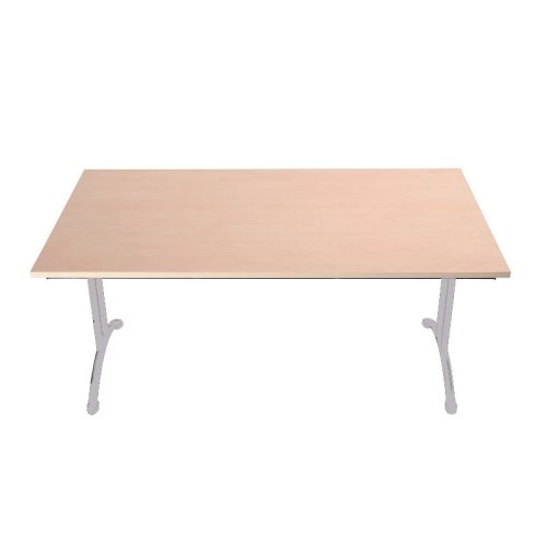 Összecsukható asztal, kör kersztmetszetű íves lábakkal, 750mmx1200mmx800mm, Króm/bükk színben