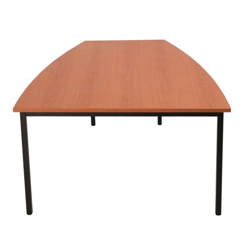 Félcsónak alakú fémvázas asztal, kör keresztmetszetű fém lábakkal, 750mmx1200mmx1200mm, Fekete/bükk