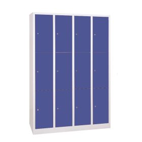 Értékmegőrző fém szekrény, 12 rekeszes (4×3), zárt aljjal, hengerzárral vagy lakatpánttal, 1800mmx1