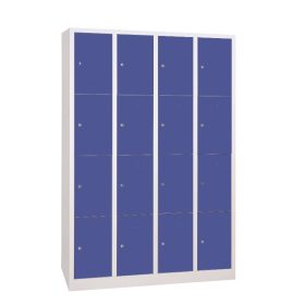 Értékmegőrző fém szekrény, 16 rekeszes (4×4), zárt aljjal, hengerzárral vagy lakatpánttal, 1800mmx1