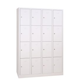 Értékmegőrző fém szekrény, 16 rekeszes (4×4), zárt aljjal, hengerzárral vagy lakatpánttal, 1800mmx1