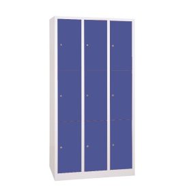 Értékmegőrző fém szekrény, 9 rekeszes (3×3), zárt aljjal, hengerzárral vagy lakatpánttal, 1800mmx90