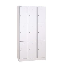 Értékmegőrző fém szekrény, 9 rekeszes (3×3), zárt aljjal, hengerzárral vagy lakatpánttal, 1800mmx90