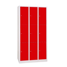 Értékmegőrző fém szekrény, 9 rekeszes (3×3), zárt aljjal, hengerzárral vagy lakatpánttal, 1800mmx90