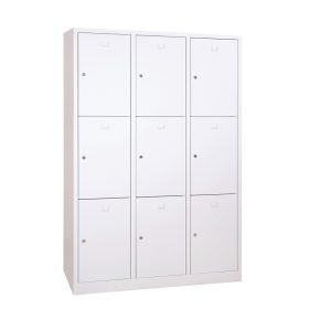 Értékmegőrző fém szekrény, 9 rekeszes (3×3), zárt aljjal, hengerzárral vagy lakatpánttal, 1800mmx12