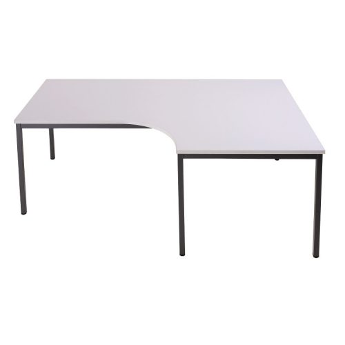 L-alakú íróasztal fémvázas, jobbos, négyzet keresztmetszetű lábbal, 750mmx1800mmx1200mm, Szürke szí
