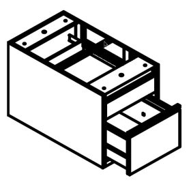   Íróasztal alá helyezhető fiókos konténer 2 fiókkal, görgők és fedlap nélkül, 535mmx460mmx790mm, Szürke