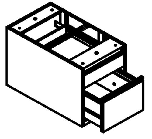 Íróasztal alá helyezhető fiókos konténer 2 fiókkal, görgők és fedlap nélkül, 535mmx460mmx790mm, Szürke