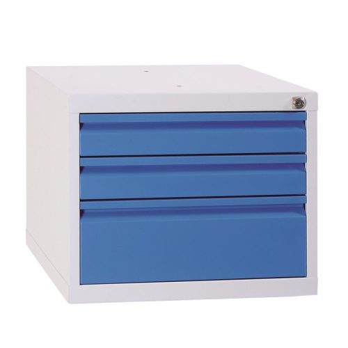 Alsó szekrény munkaasztalhoz, 3 fiókkal, 380mmx460mmx550mm, Szürke/kék színben