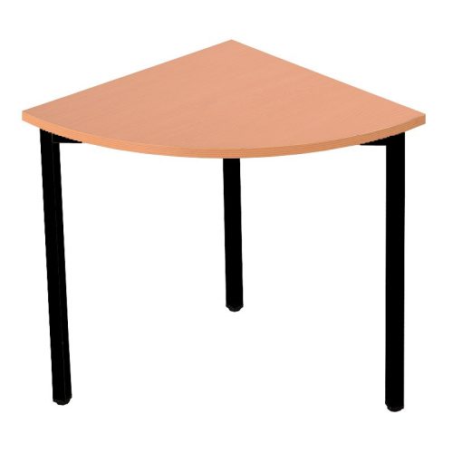 Negyedkör alakú asztal, kör keresztmetszetű fém lábakkal, 750mmx800mmx800mm, Fekete/bükk színben