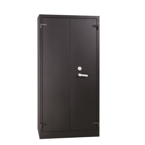 Tűzálló szekrény, 2 ajtós, 4 polccal, szárnyas ajtóval, 1950mmx950mmx550mm, Fekete/fekete, struktur