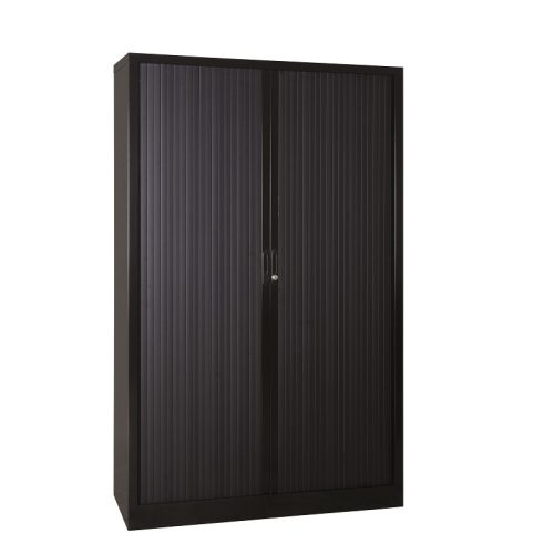Redőnyös fém irattároló szekrény, 4 polccal, 1950mmx800mmx460mm, Fekete/fekete