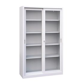   Tolóajtós fém irattároló szekrény, 4 mm-es edzett üveg ajtóval, 2 polccal, 750mmx1400mmx450mm, Szürke/szürke