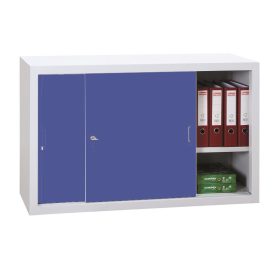   Tolóajtós fém irattároló szekrény 2 polccal, 750mmx1600mmx450mm, Szürke/kék