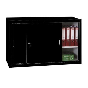   Tolóajtós fém irattároló szekrény 2 polccal, 750mmx1600mmx450mm, Fekete/fekete