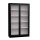 Tolóajtós fém irattároló szekrény, 4 mm-es edzett üveg ajtóval, 2 polccal, 1090mmx1400mmx450mm, Fekete/fekete