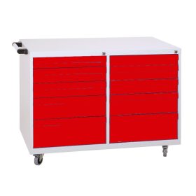 Guruló szerszámtároló kocsi, 10 fiókos (2×5), 840mmx1090mmx600mm, Szürke/piros színben