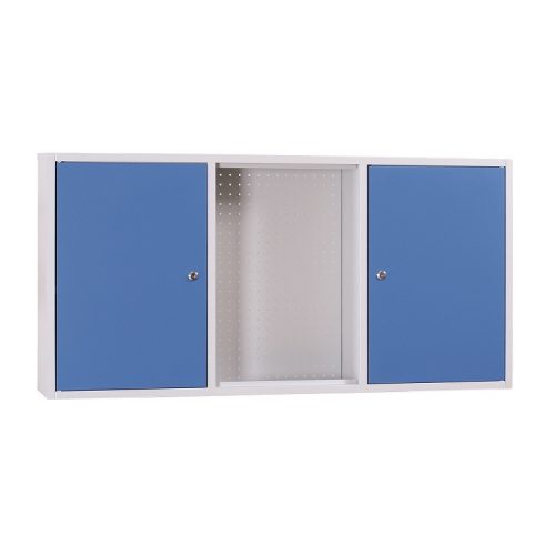 Függő szerszámtároló szekrény, szárnyas ajtóval, 600mmx1200mmx200mm, Szürke/kék színben