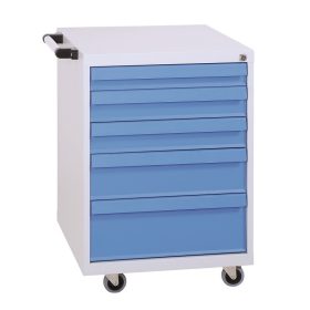 Guruló szerszámtároló kocsi, 5 fiókos (1×5), 840mmx560mmx600mm, Szürke/kék színben