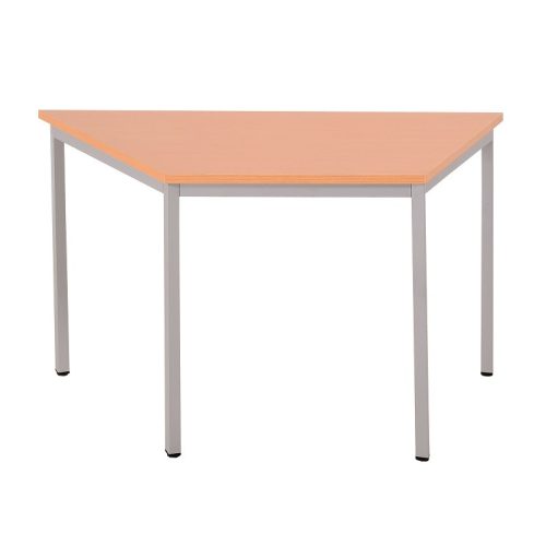 Trapéz alakú fémvázas asztal, négyzet keresztmetszetű fém lábakkal, 750mmx1200mmx600mm, Szürke/bükk