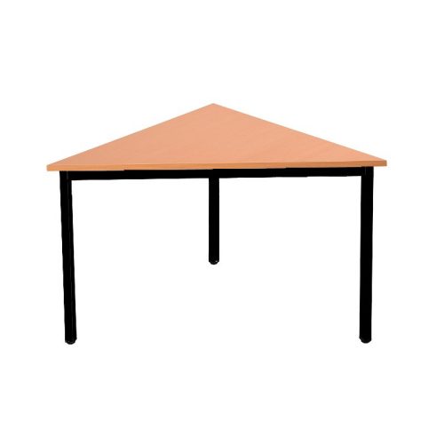 Háromszög alakú fémvázas asztal, kör keresztmetszetű fém lábakkal, 750mmx800mmx800mm, Fekete/bükk s