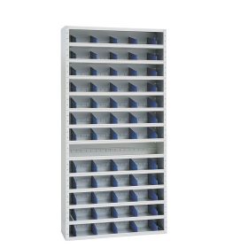 Általános tároló szekrény, 12 polccal, 72 elválasztóval, 1980mmx1000mmx300mm, Szürke/kék színben