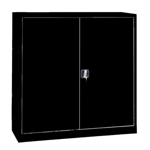 Szárnyasajtós fém irattároló szekrény, 2 polccal, 1000mmx1000mmx380mm, Fekete/fekete