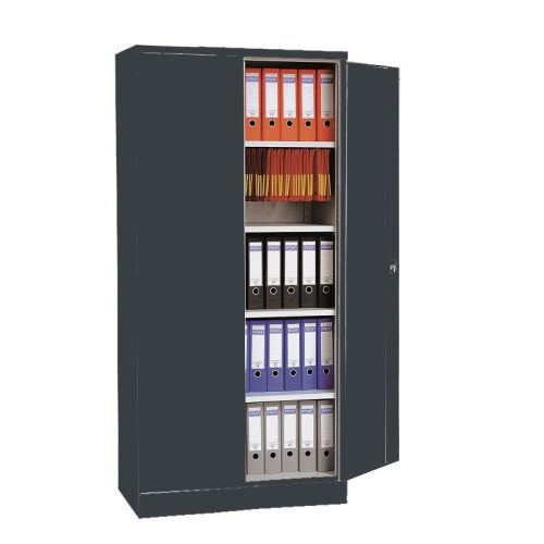 Szárnyasajtós fém irattároló szekrény 180 fokban nyíló ajtóval, 4 polccal, 1950mmx920mmx600mm, Antracit/antracit