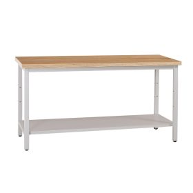 Munkaasztal, fiók nélkül, 1 polccal, fém keret, fa fedlap, 840mmx1200mmx600mm, Szürke/bükk színben